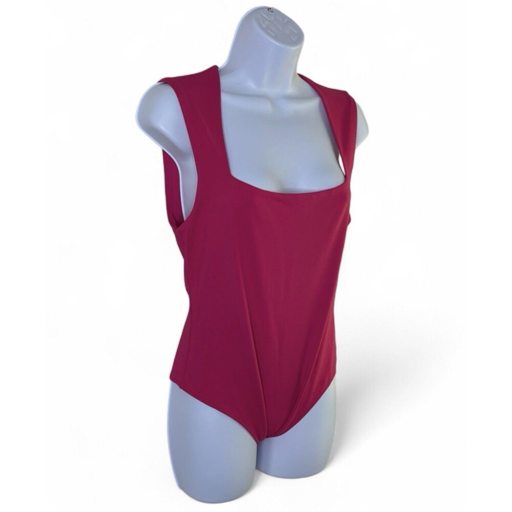 Aritzia Babaton Contour Square Neck Tank Bodysuit Hot Pink Size L NWOT